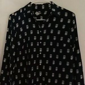 J Crew blue white owl print shirt.